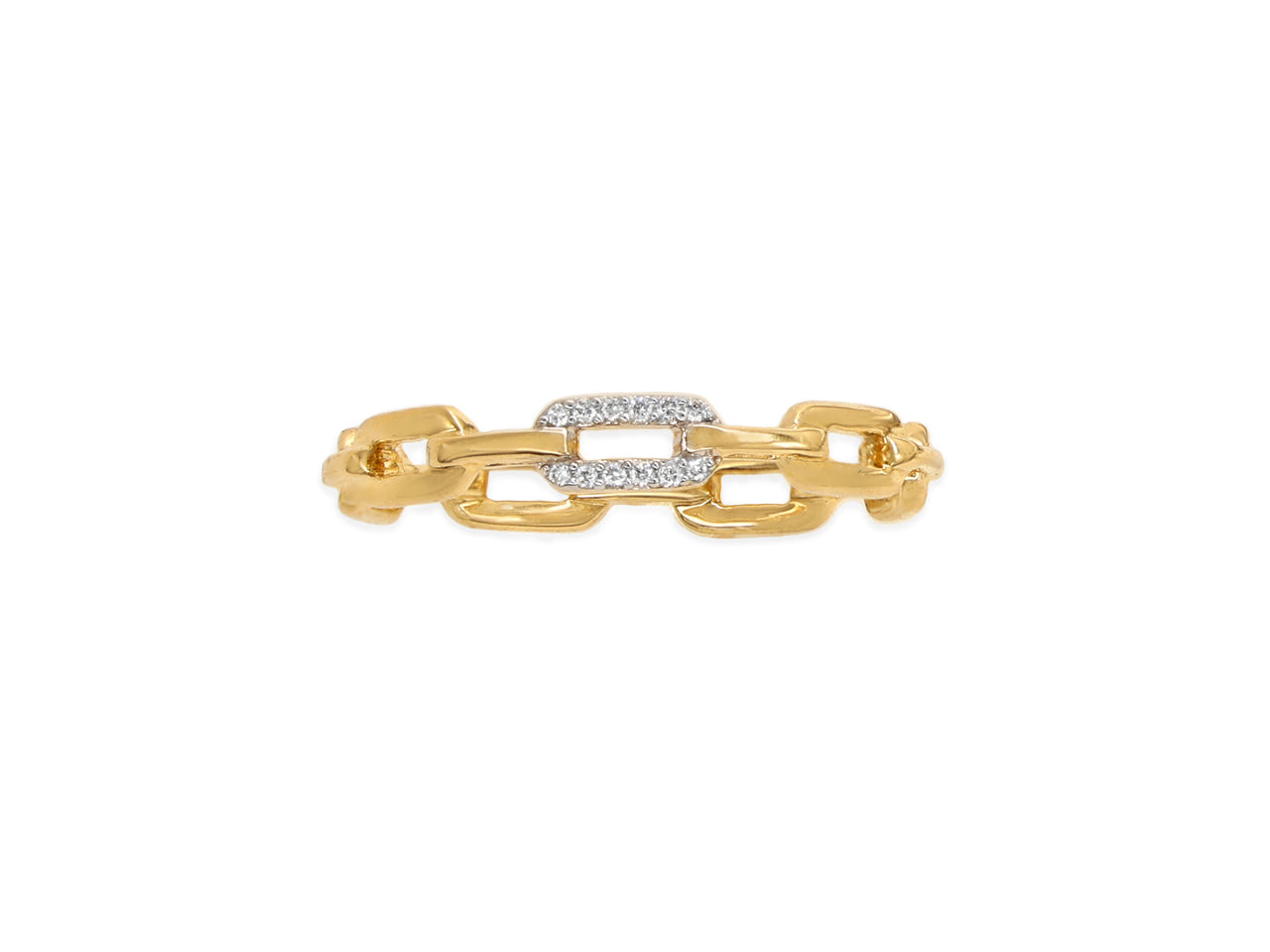 14k Yellow Gold Single Diamond Chain Link Ring