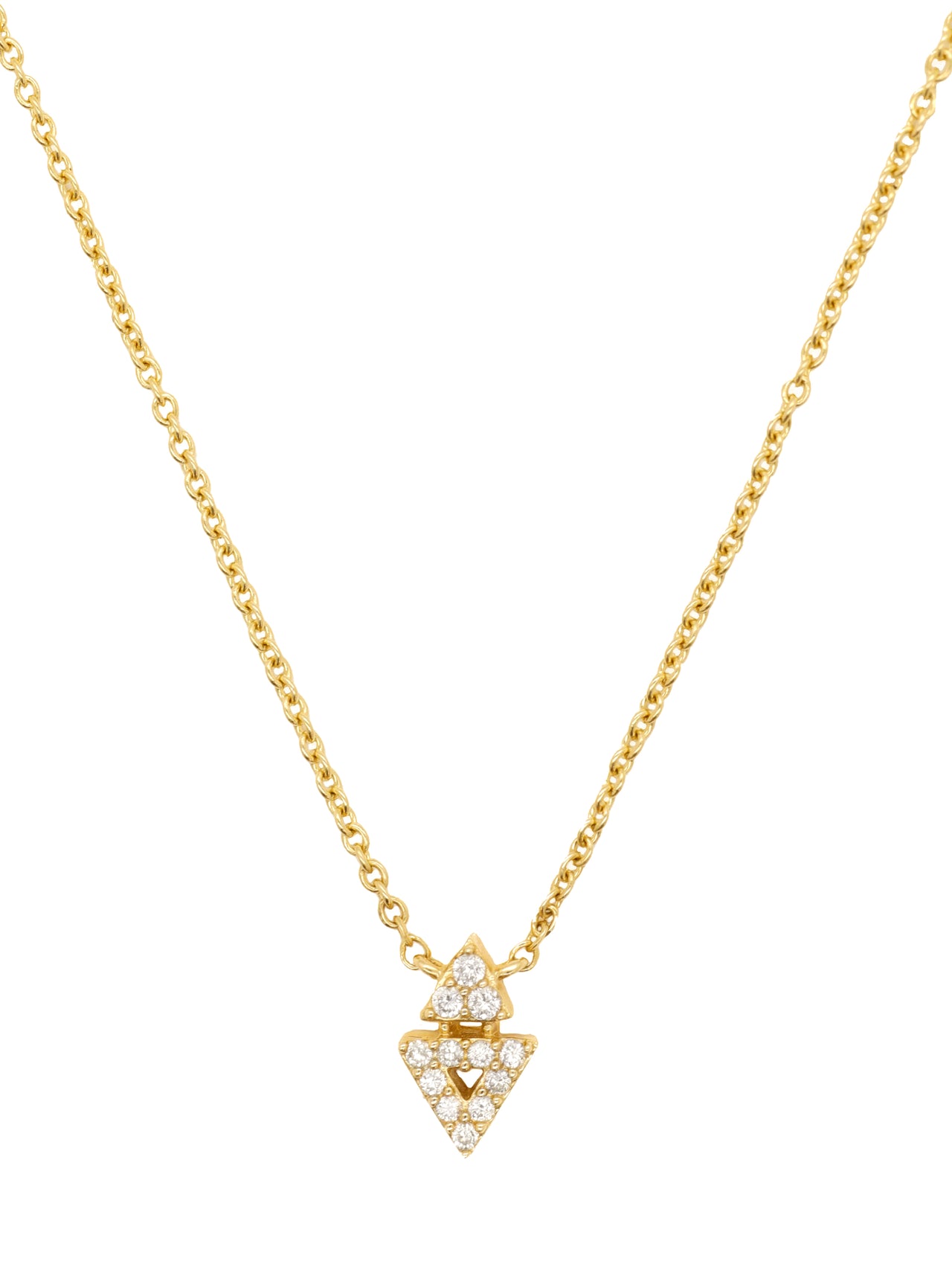 14k Yellow Gold Diamond Double Arrow Necklace