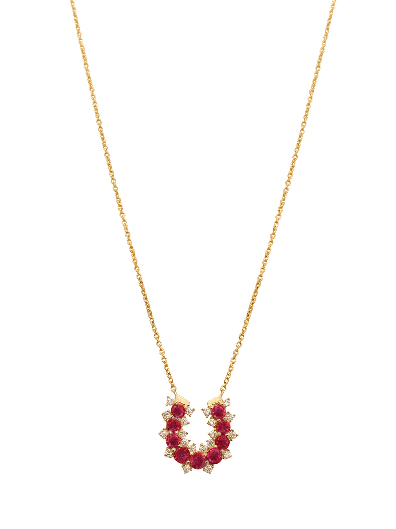 14k Yellow Gold Diamond/Ruby Lucky Horseshoe Necklace