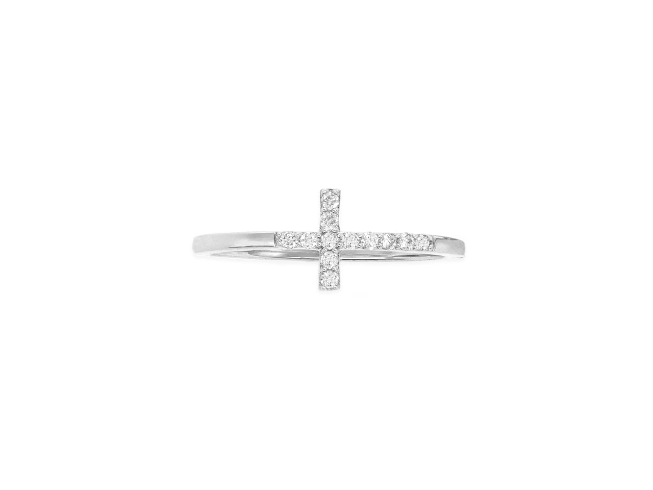 14k White Gold Diamond Cross Ring