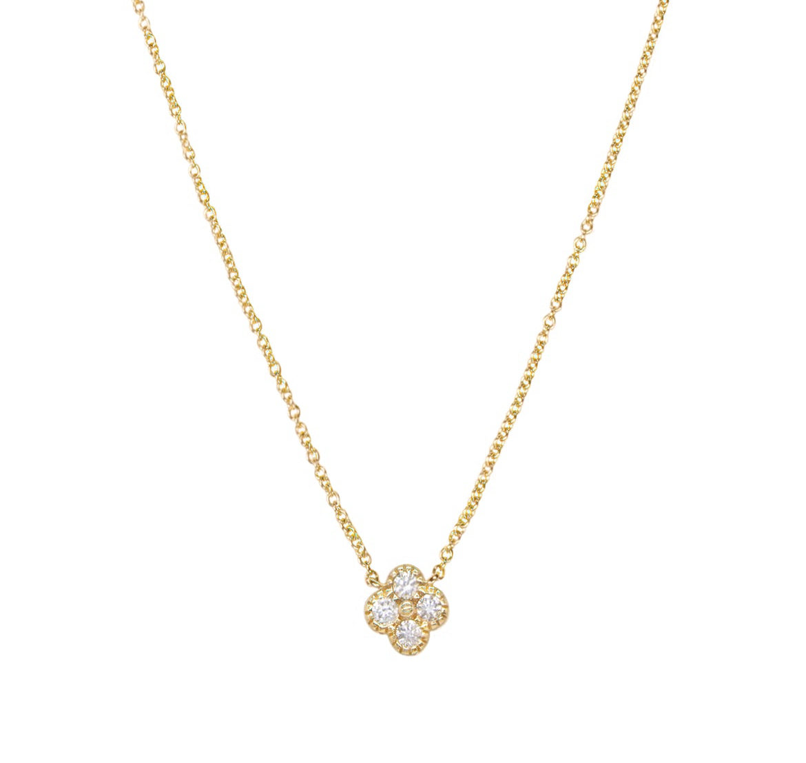 14k Yellow Gold Diamond Clover Necklace
