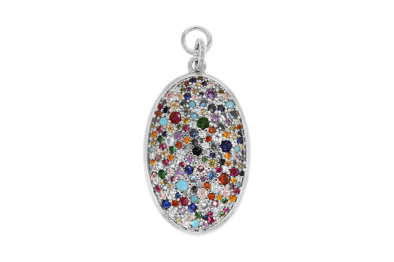 Silver Large Multi Color Oval Pendant