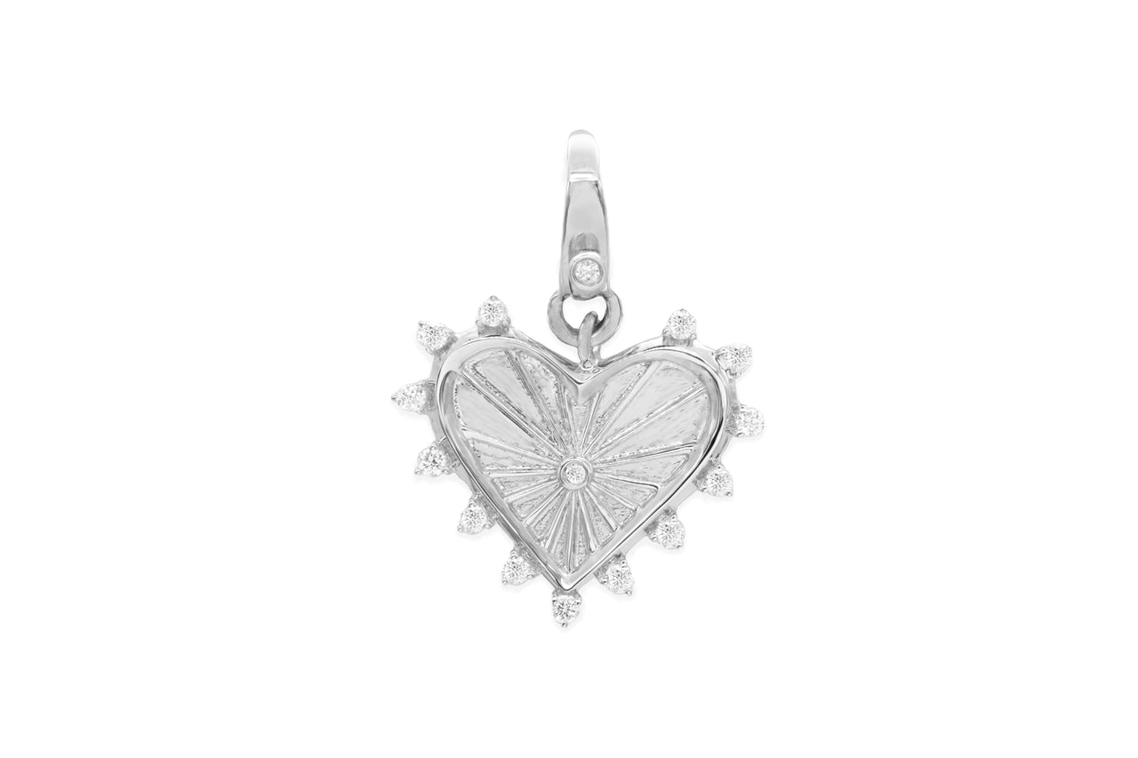 14k White Gold Diamond Sacred Heart Lobster Clasp Charm