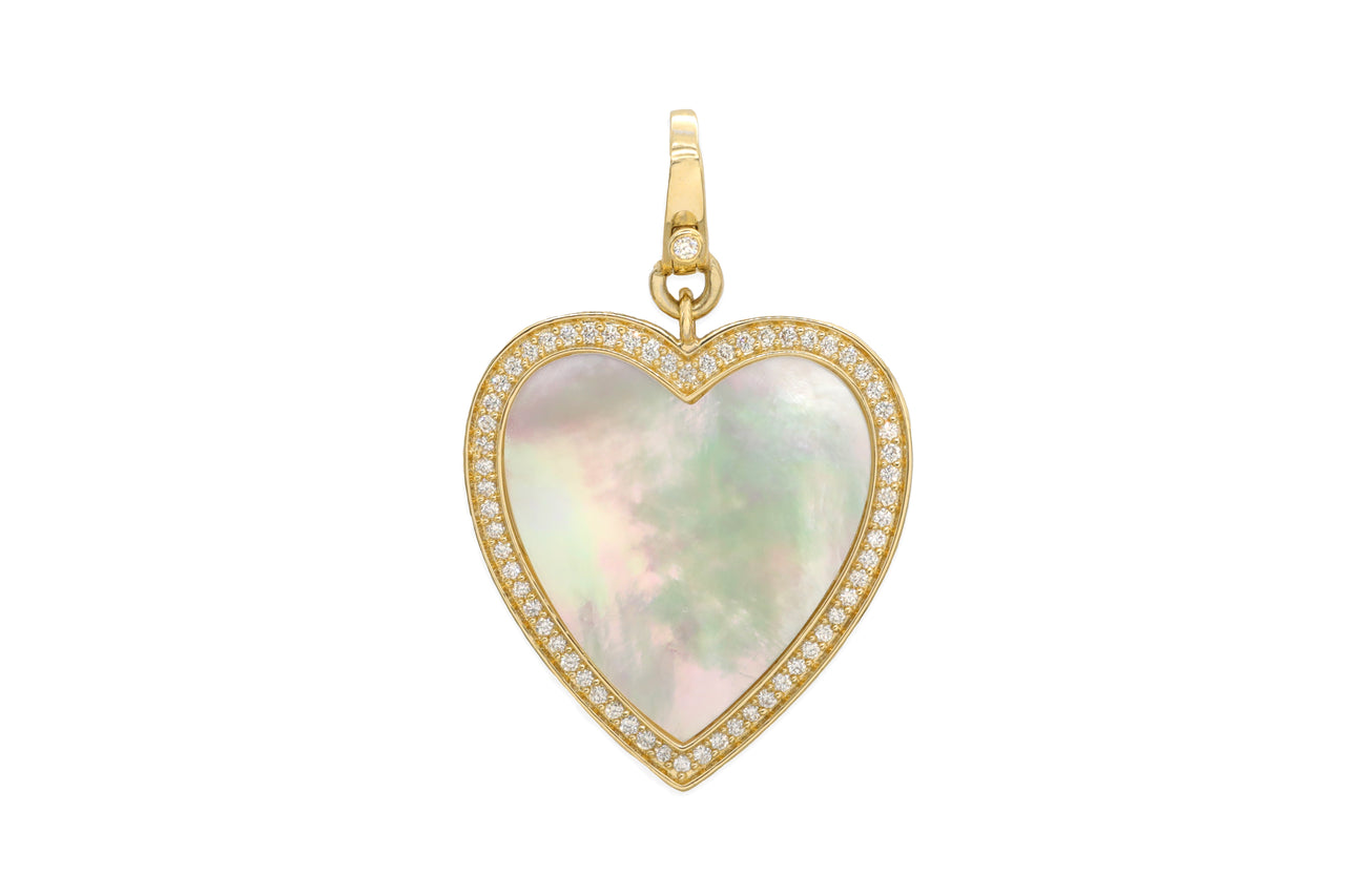 14k Yellow Gold Diamond/Mother of Pearl Heart Lobster Clasp Charm