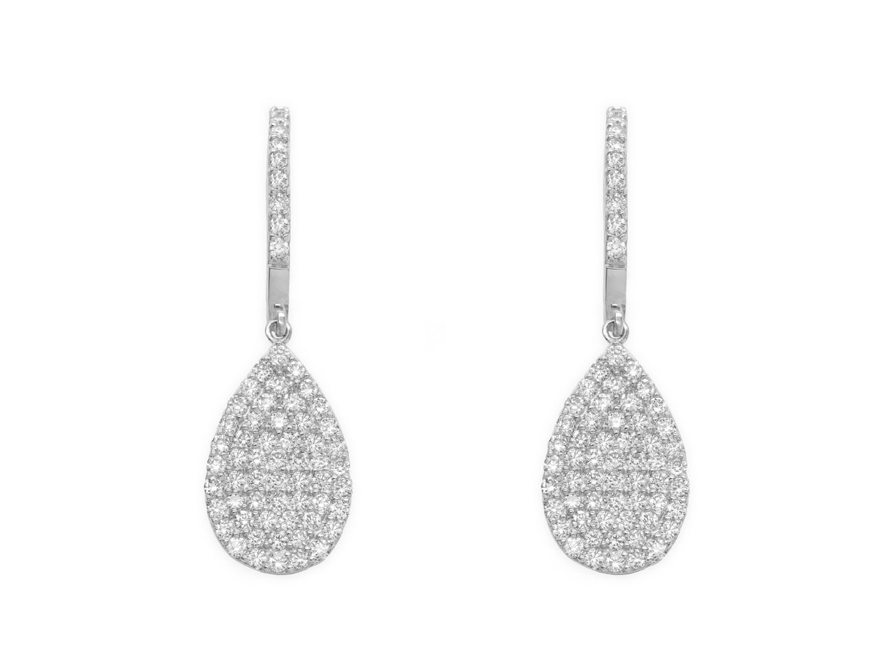 14k White Gold Pave Diamond Teardrop Huggie Earrings