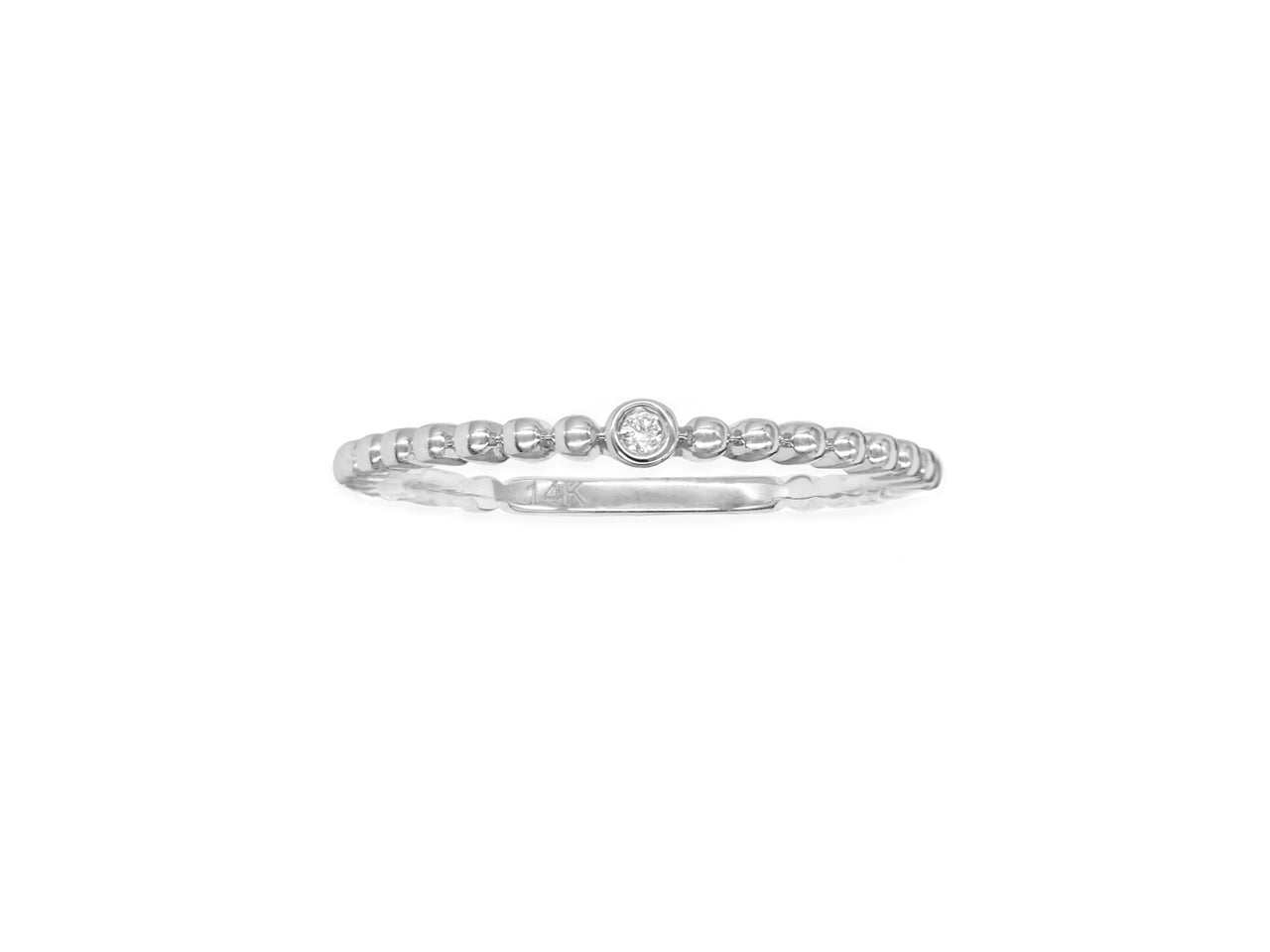 14k White Gold Diamond Bezel Beaded Stackable Ring