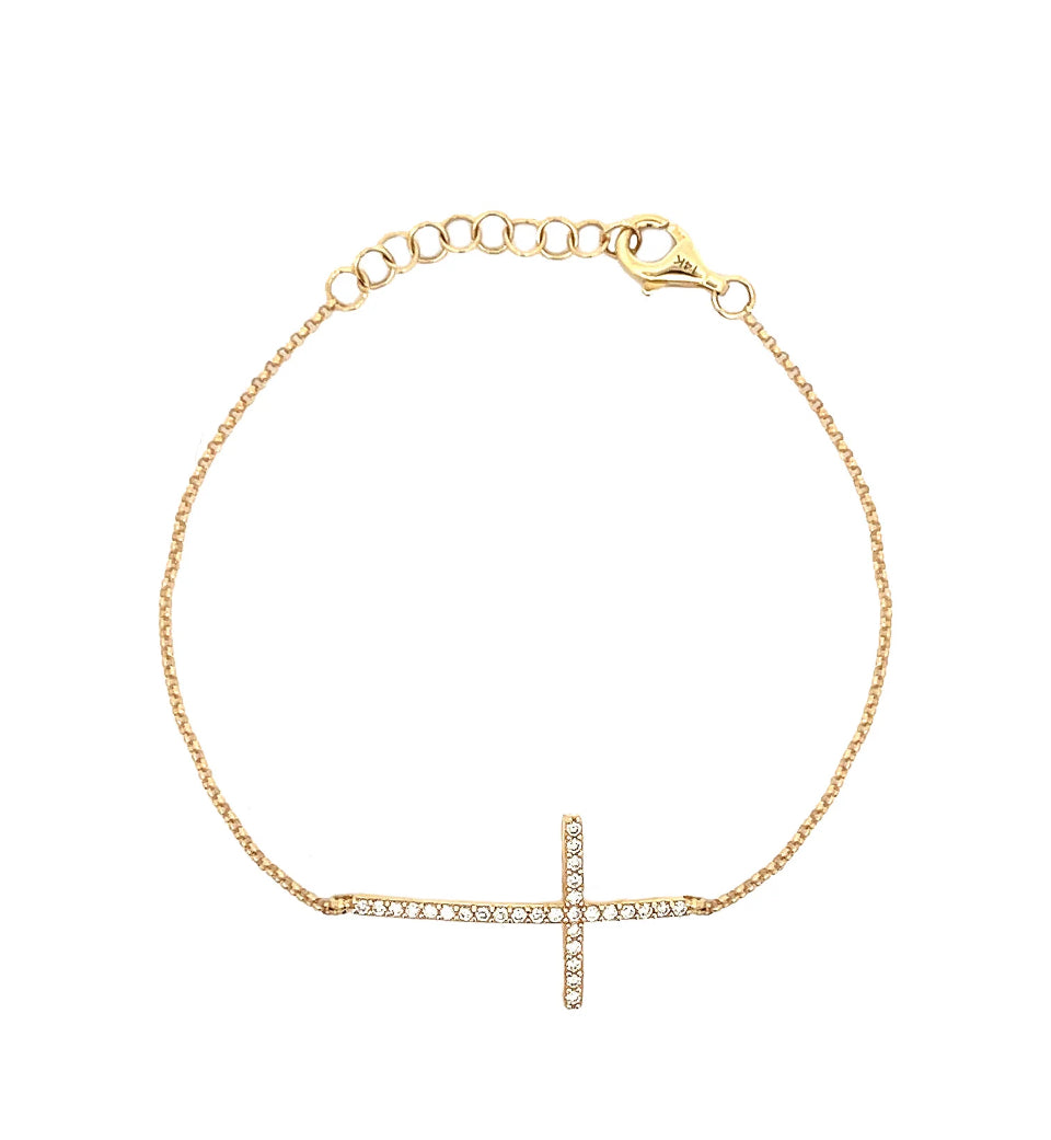 14k Yellow Gold Diamond Large Cross Bracelet