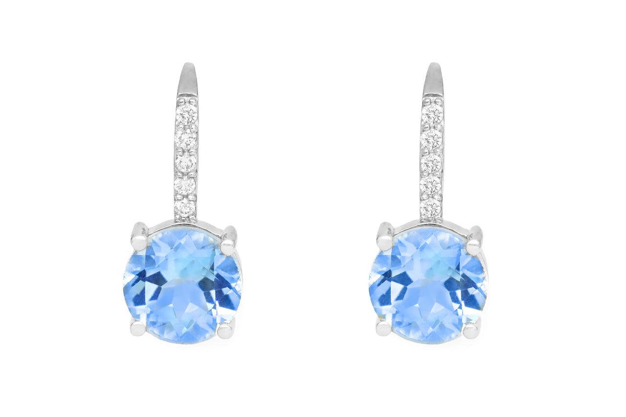 14k White Gold Blue Topaz Diamond Drop Earrings