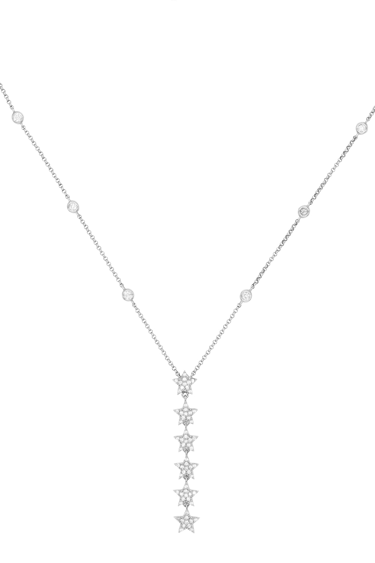 14k White Gold Diamond Star/Bezel Drop Necklace