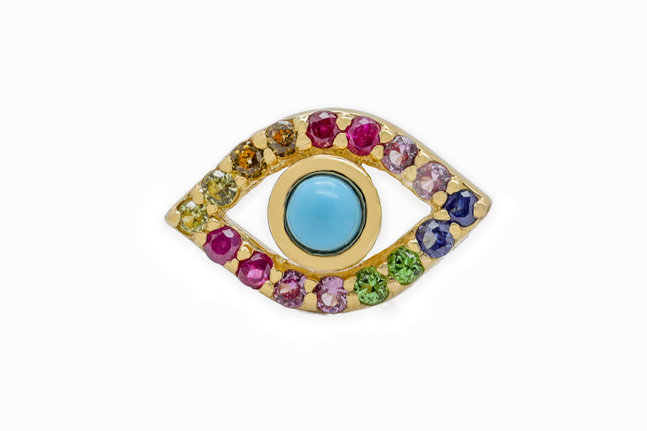 14k Yellow Gold Third Eye Turquoise Multicolor Earrings