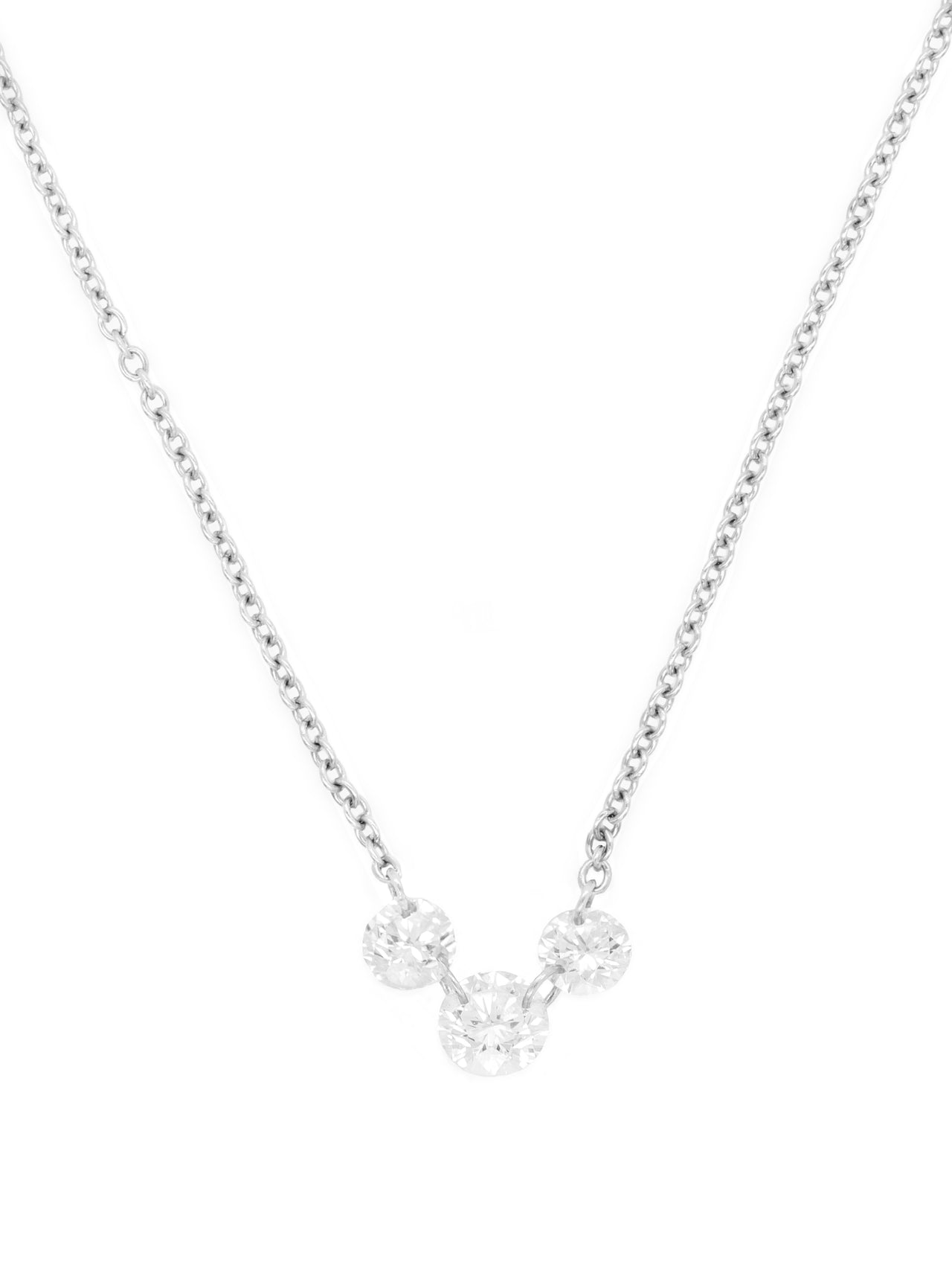 14k White Gold Drill Trio Diamond Necklace