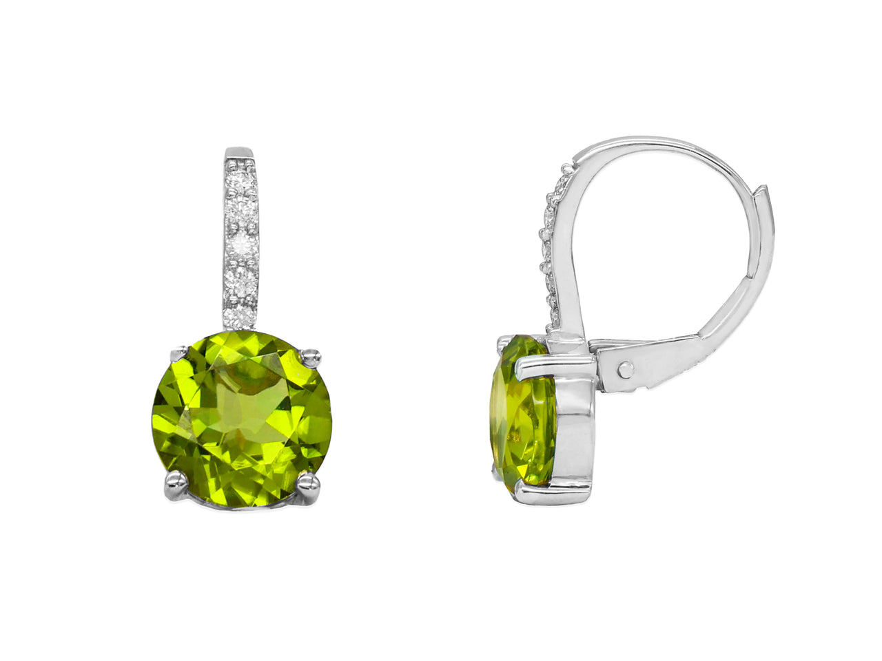 14k White Gold Peridot Diamond Drop Earrings