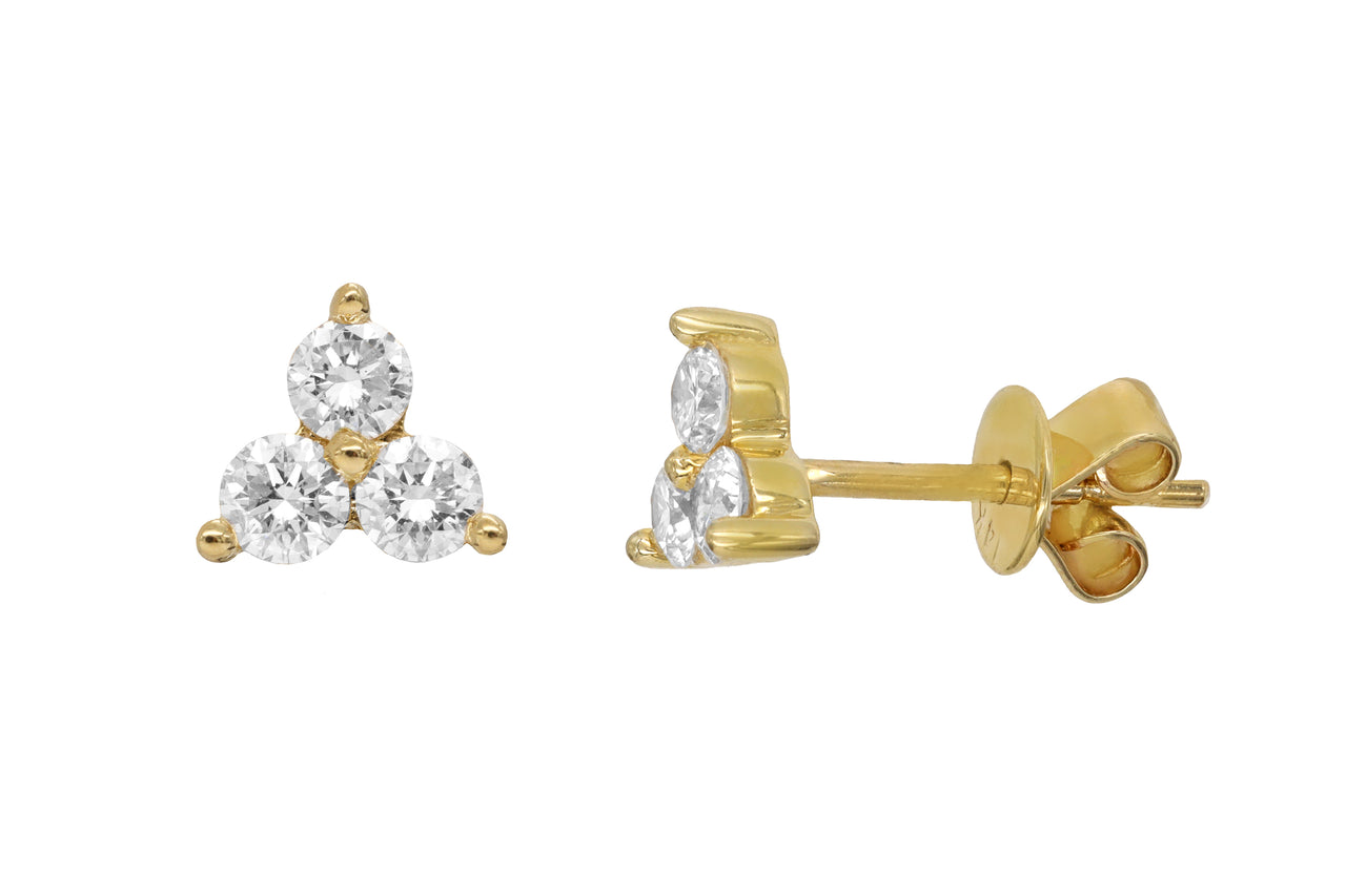 14k Yellow Gold Diamond Triangle Cluster Earrings