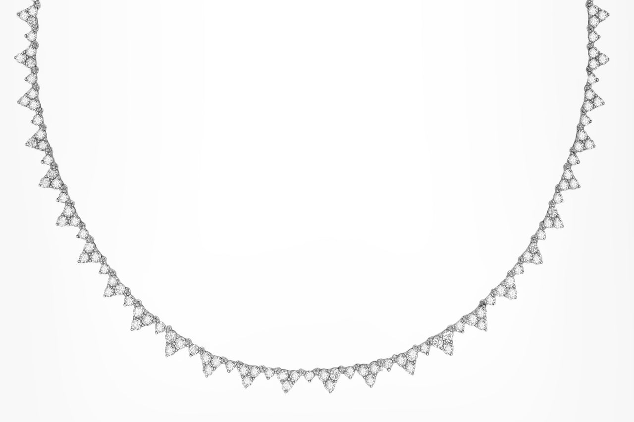 14k White Gold Diamond Triangle Cluster Tennis Necklace
