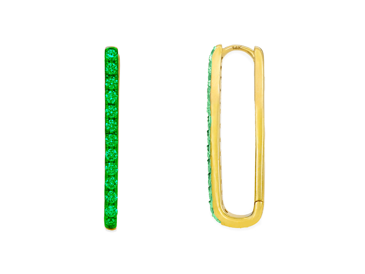 14k Yellow Gold Emerald Paperclip Hoop Earrings