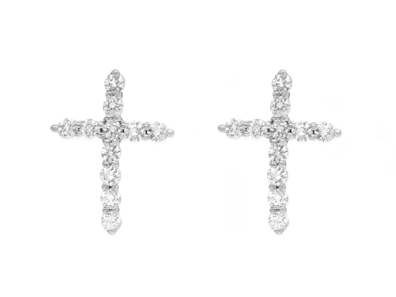 14k White Gold Diamond Cross Earrings