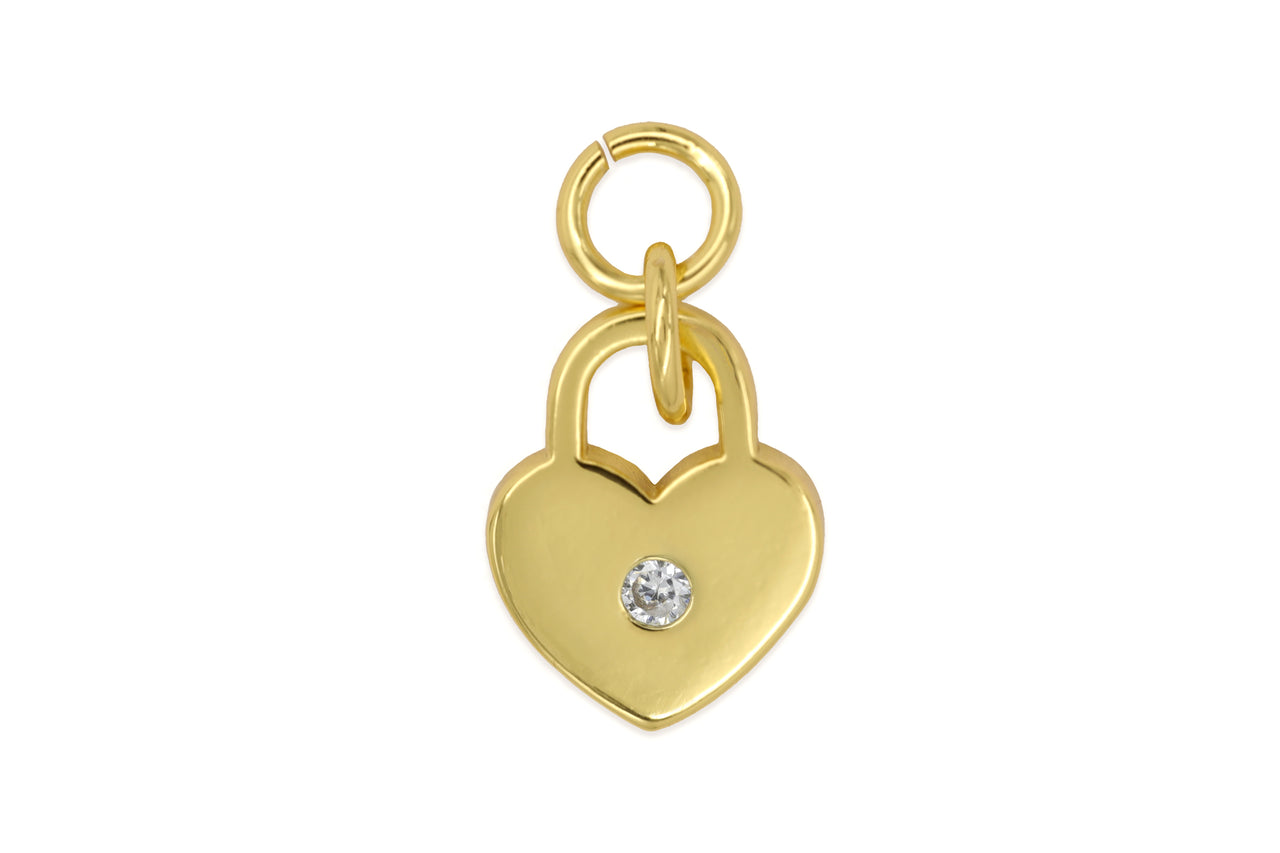 Gold Pave Heart Lock Charm