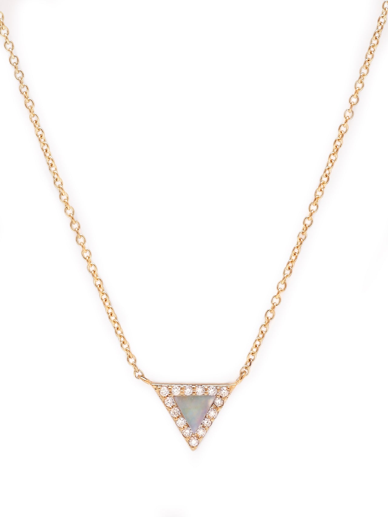 14k Yellow Gold Diamond Mother of Pearl Triangle Necklace