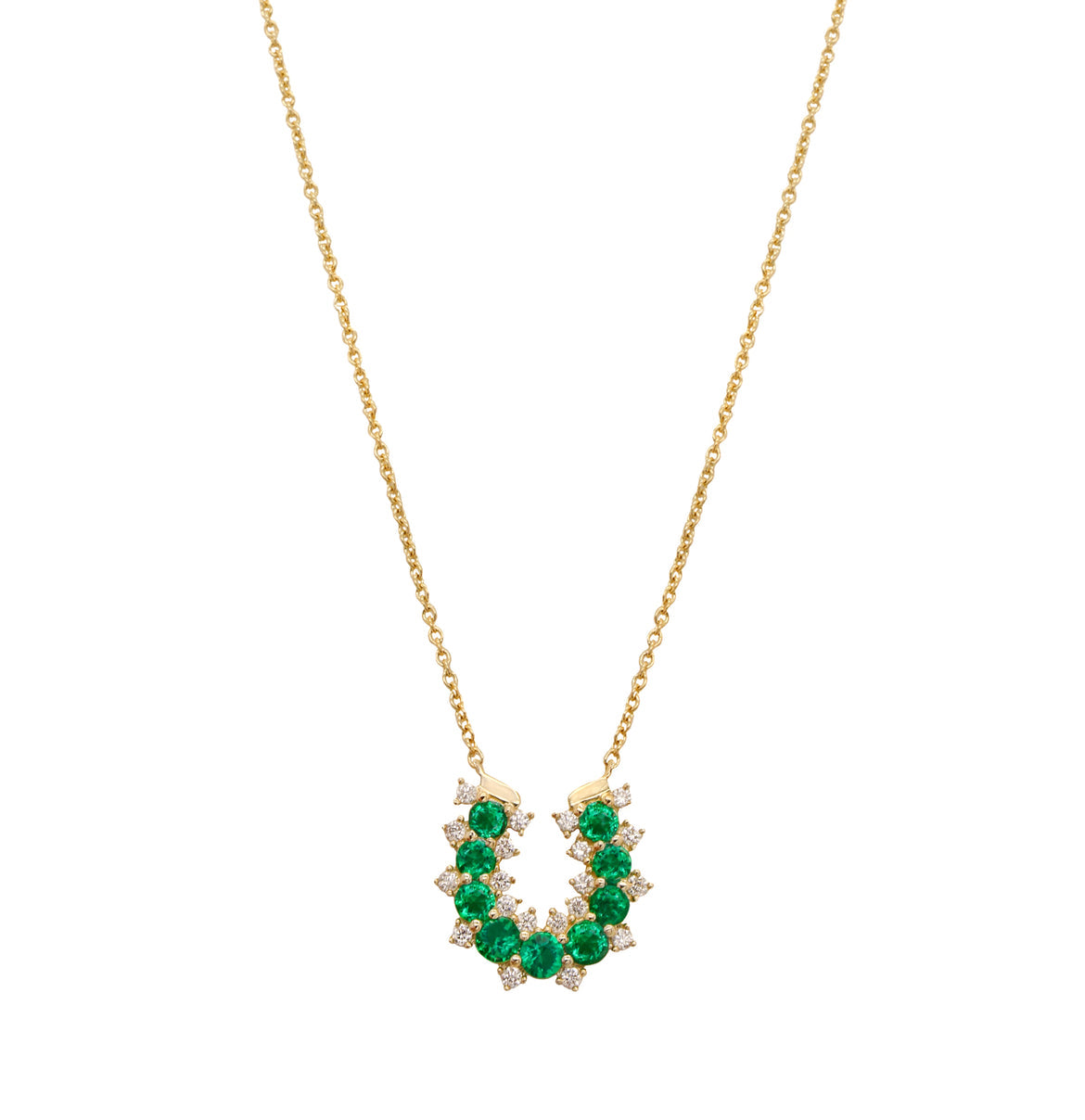 14k Yellow Gold Diamond/Emerald Horseshoe Necklace