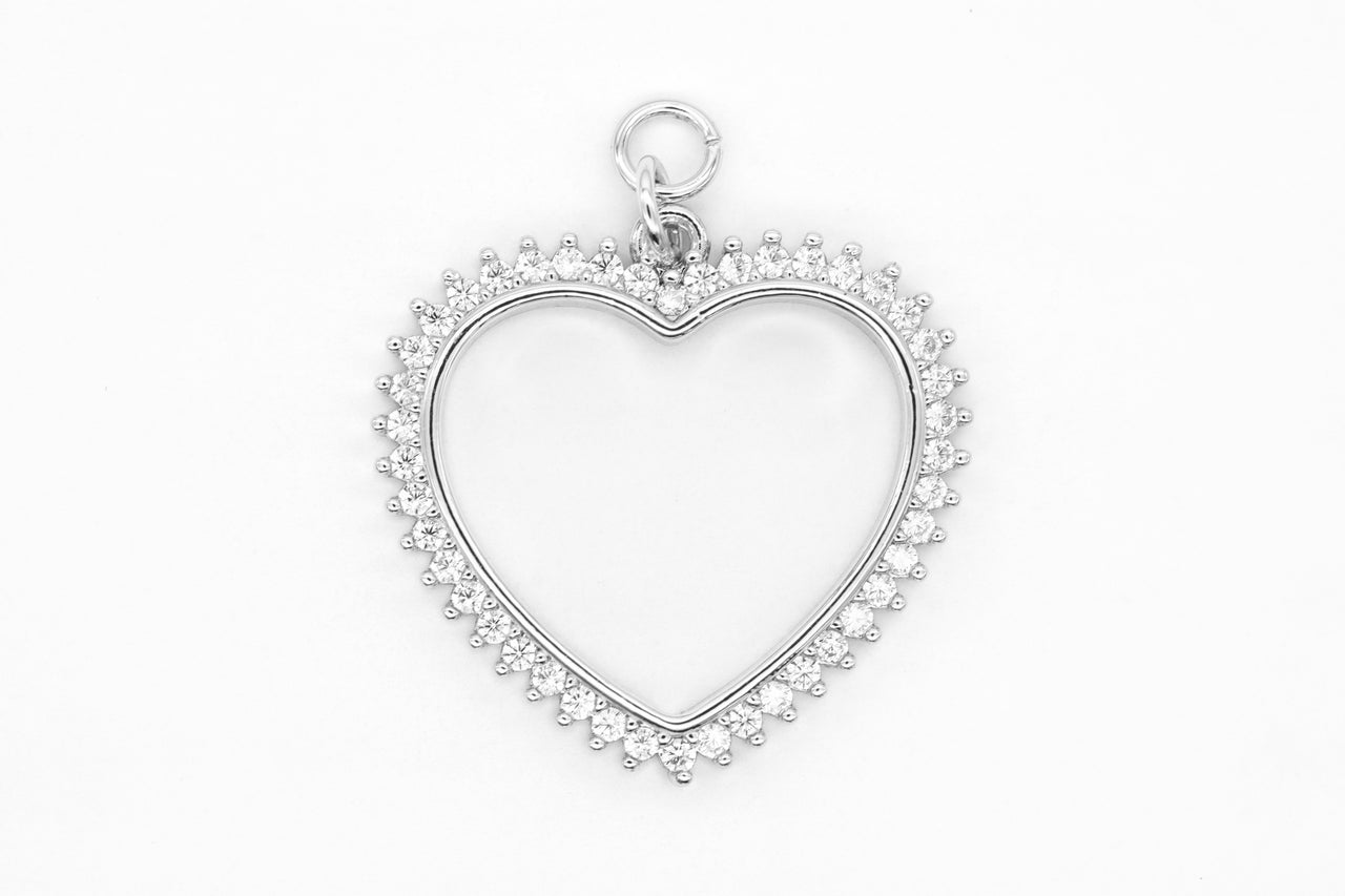 Silver Pave Open Heart Charm