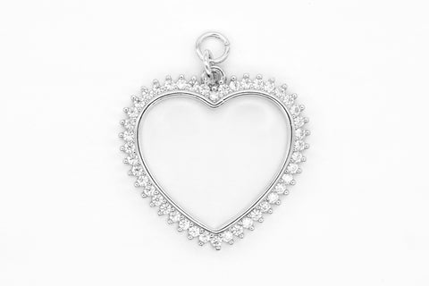 Silver Pave Open Heart Charm
