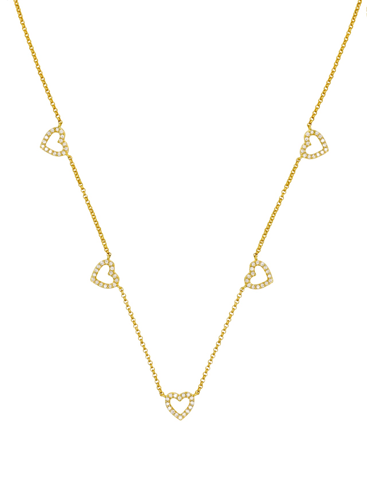 14k Yellow Gold Diamond 5 Heart Necklace