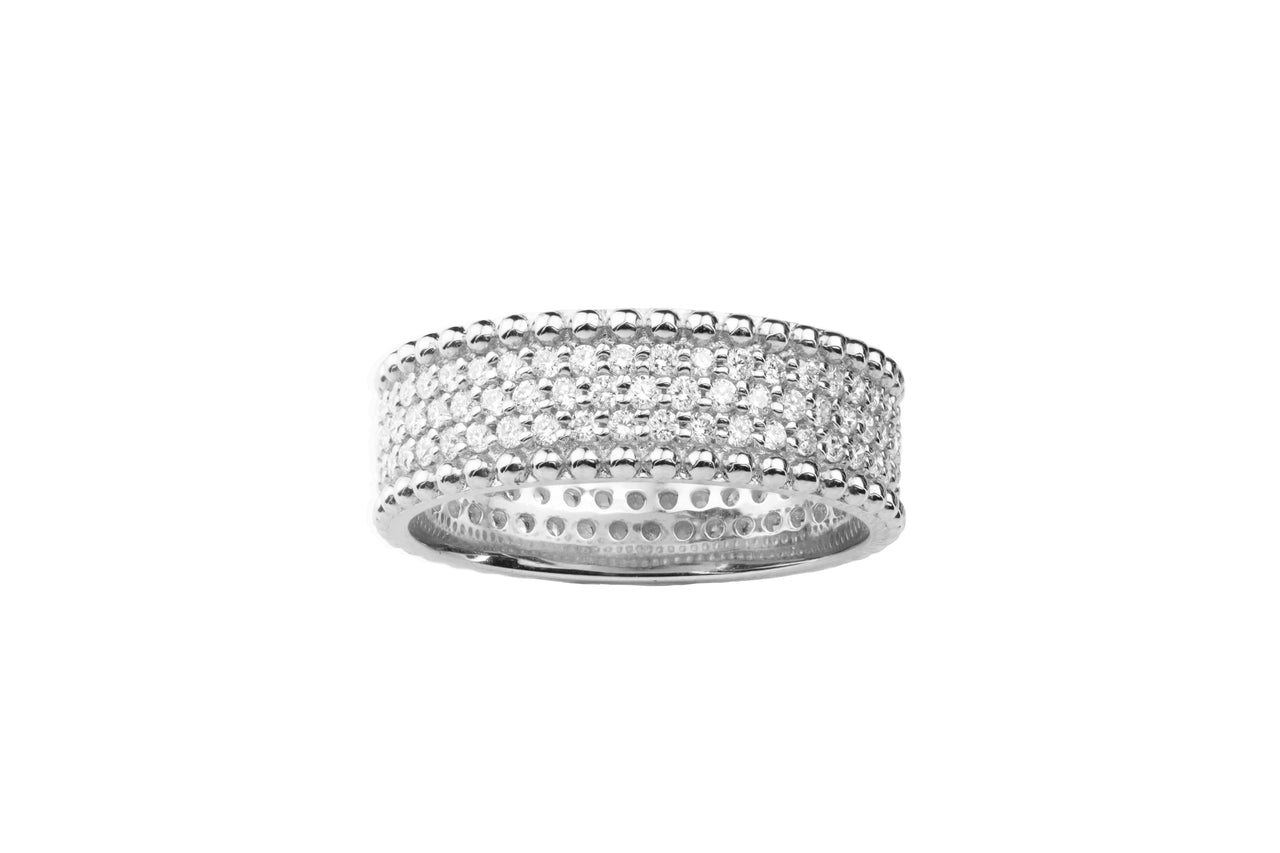 14k White Gold Diamond Pave Beaded Ring