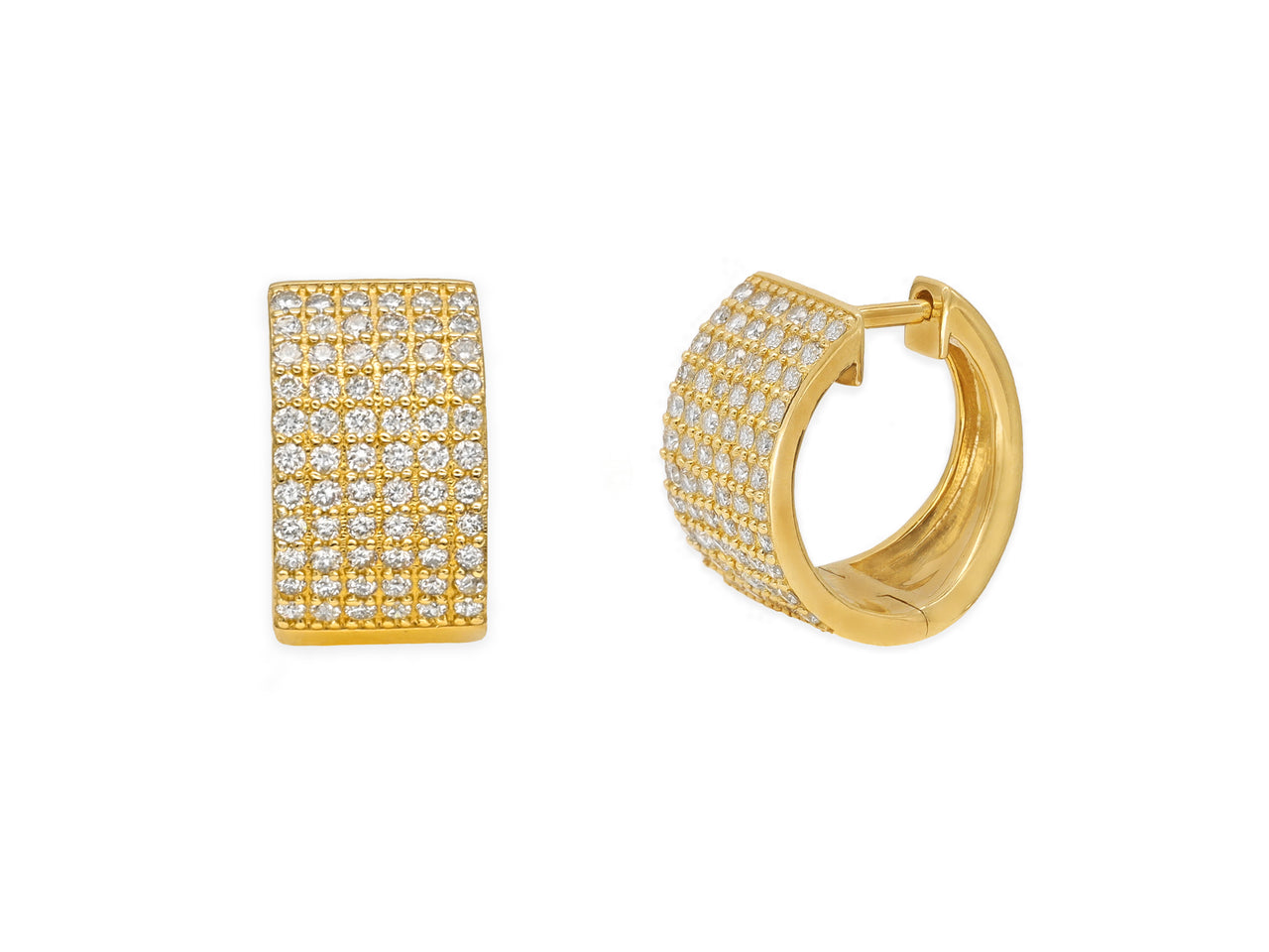 14k Yellow Gold Diamond Pave Huggie Earrings