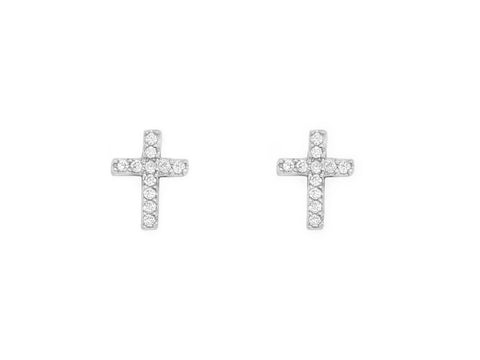 14k White Gold Diamond Cross Earrings