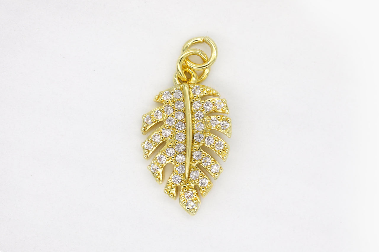 Gold Pave Leaf Charm