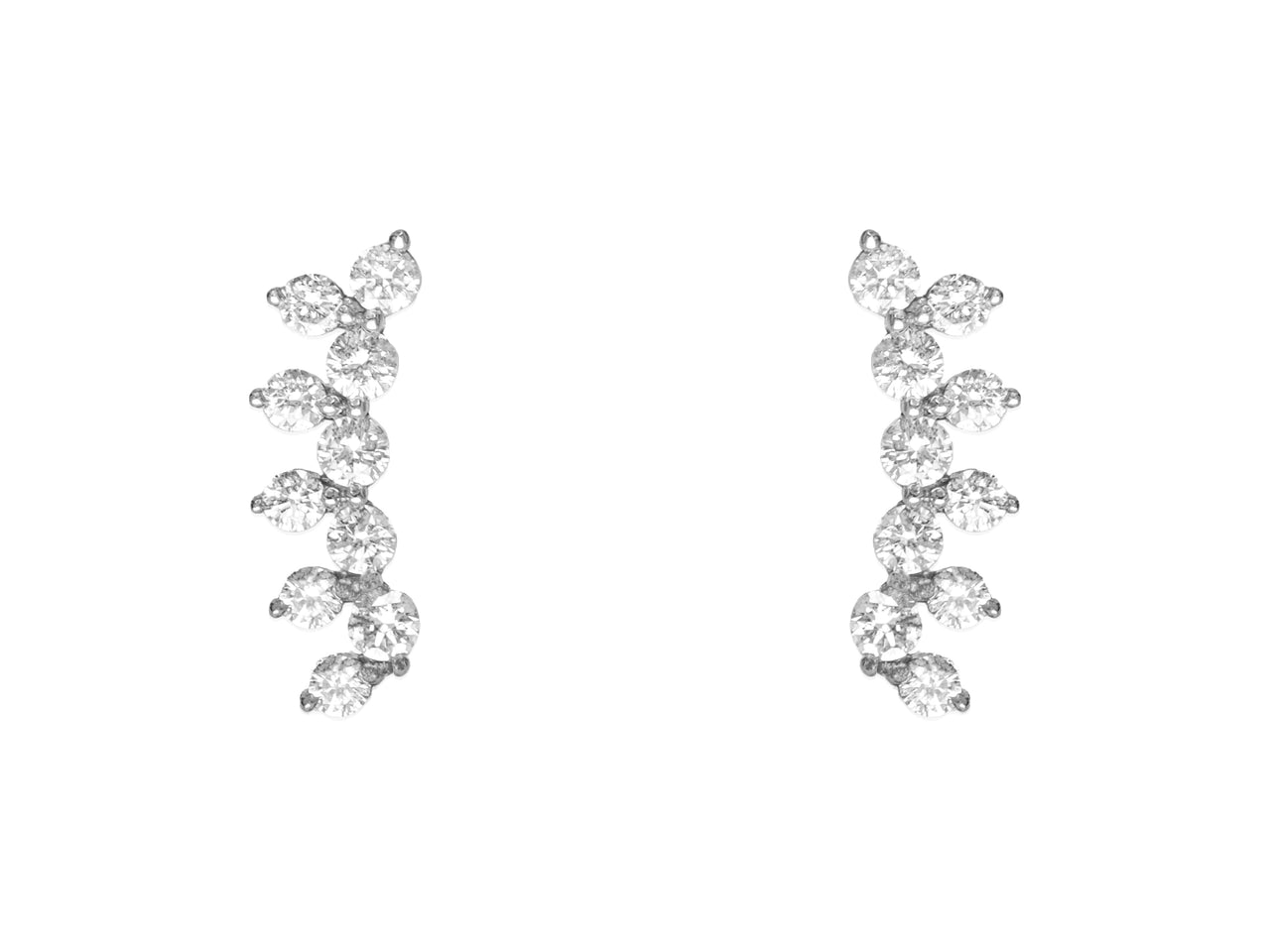 14k White Gold Diamond Flower Crawler Earrings