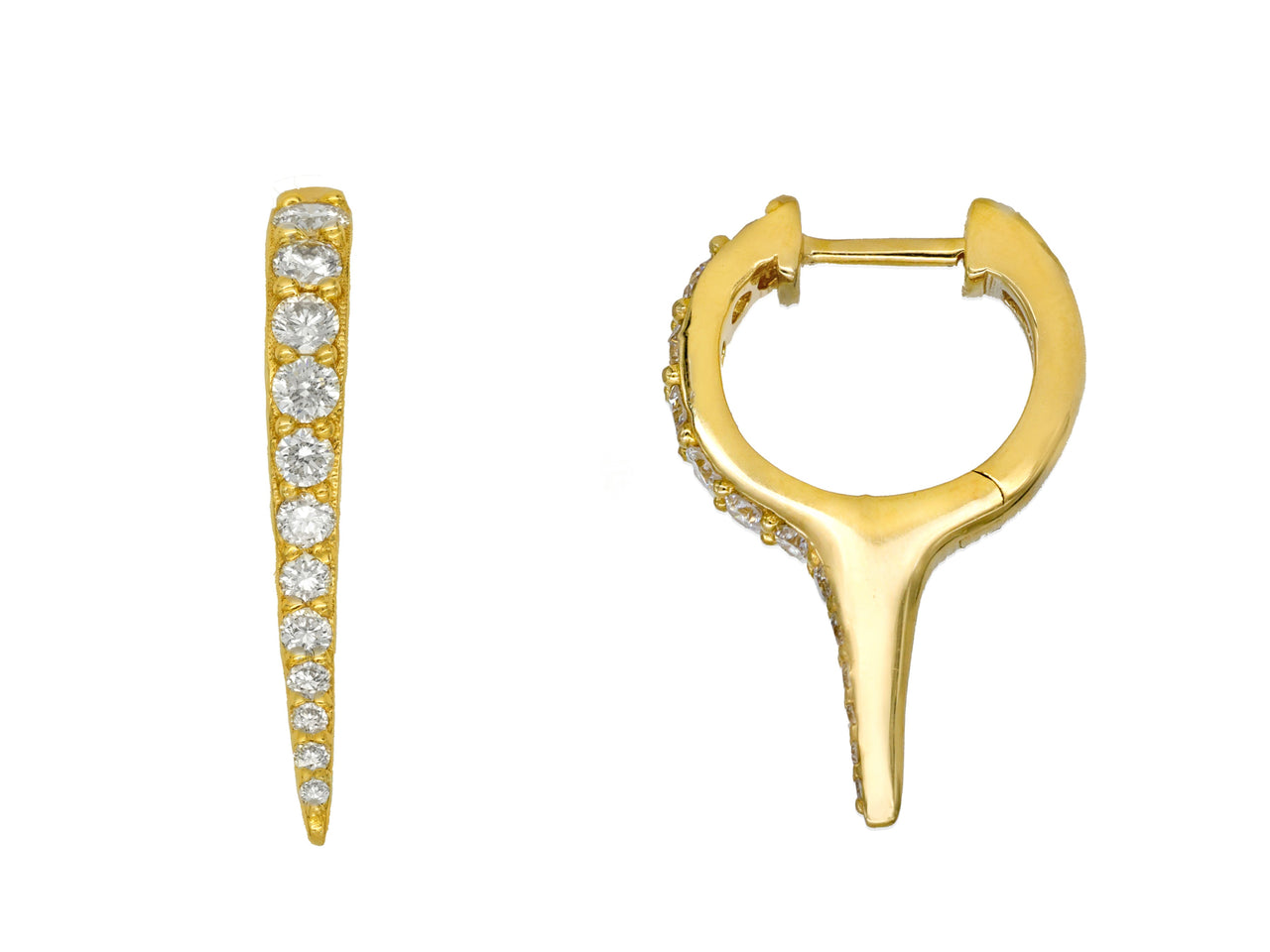 14k Yellow Gold Diamond Spike Huggie Earrings