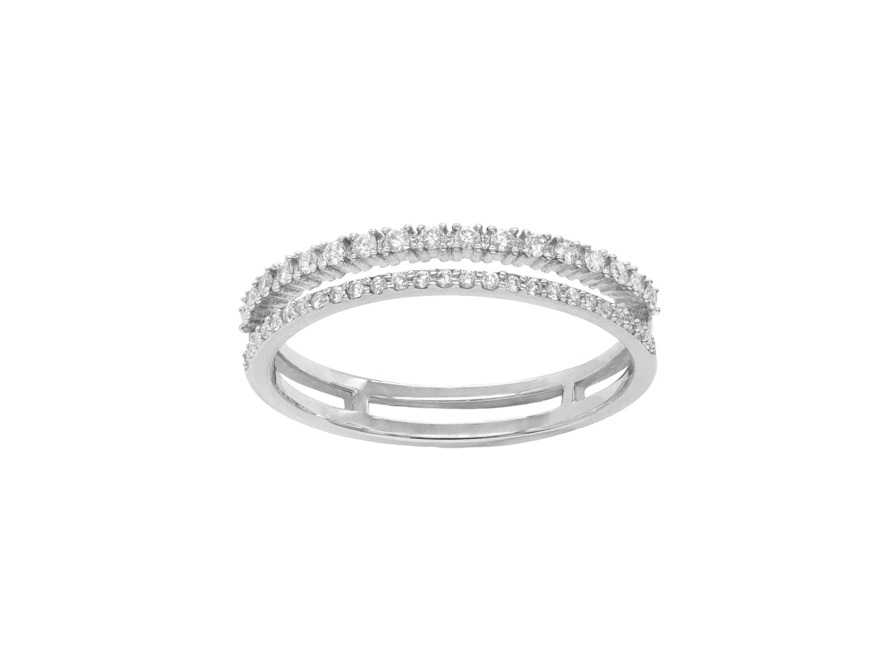 14k White Gold Diamond Double Row Stackable Ring