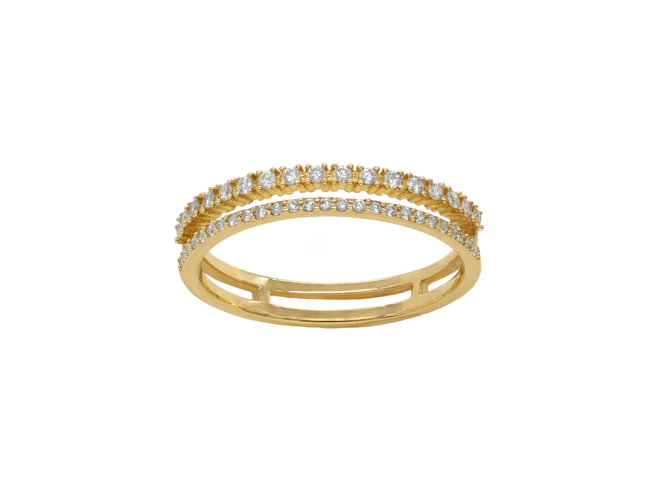 14k Yellow Gold Diamond Double Row Stackable Ring