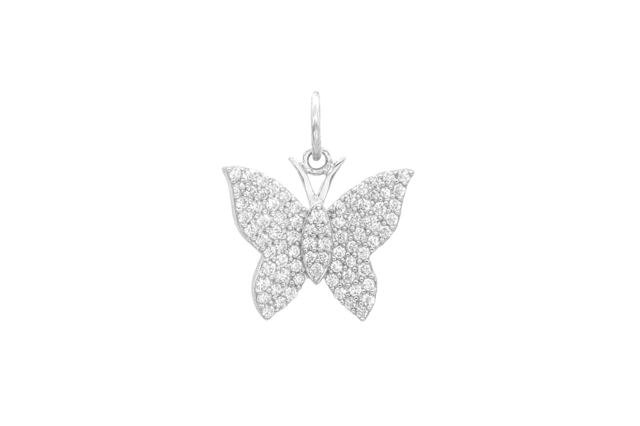 14k White Gold Diamond Small Butterfly Charm