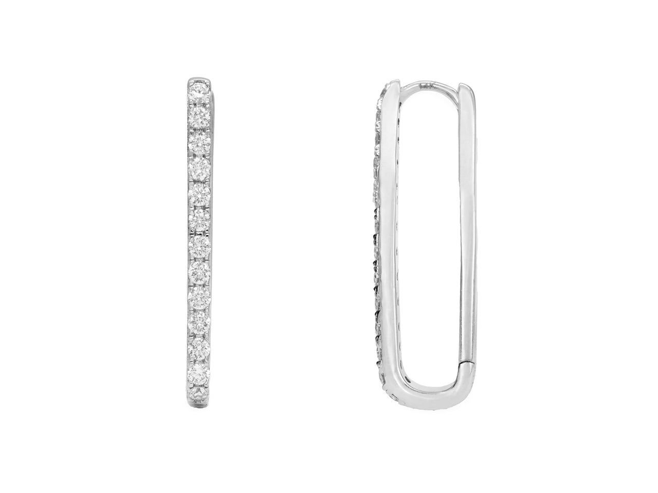 14k White Gold Diamond Paperclip Hoop Earrings