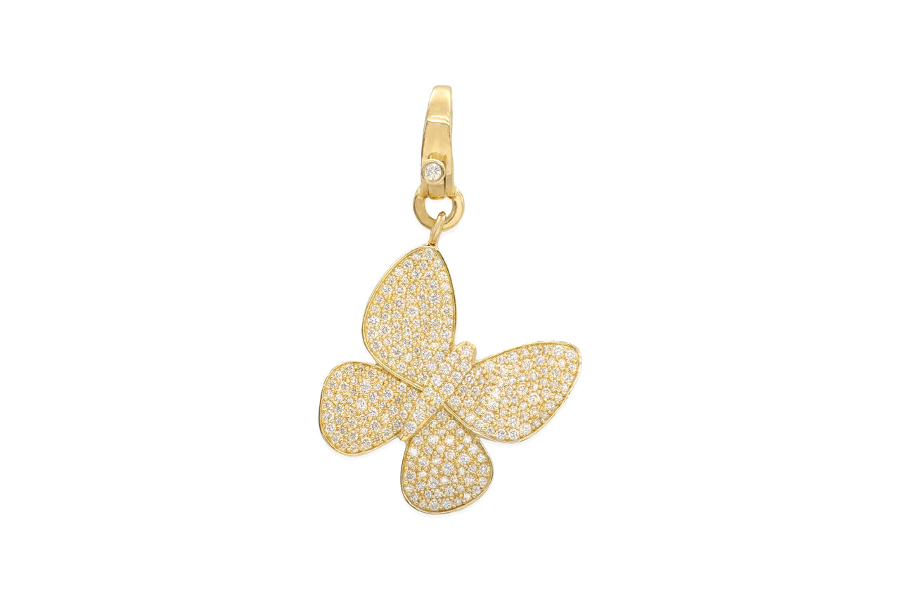 14k Yellow Gold Diamond Large Butterfly Lobster Clasp Charm