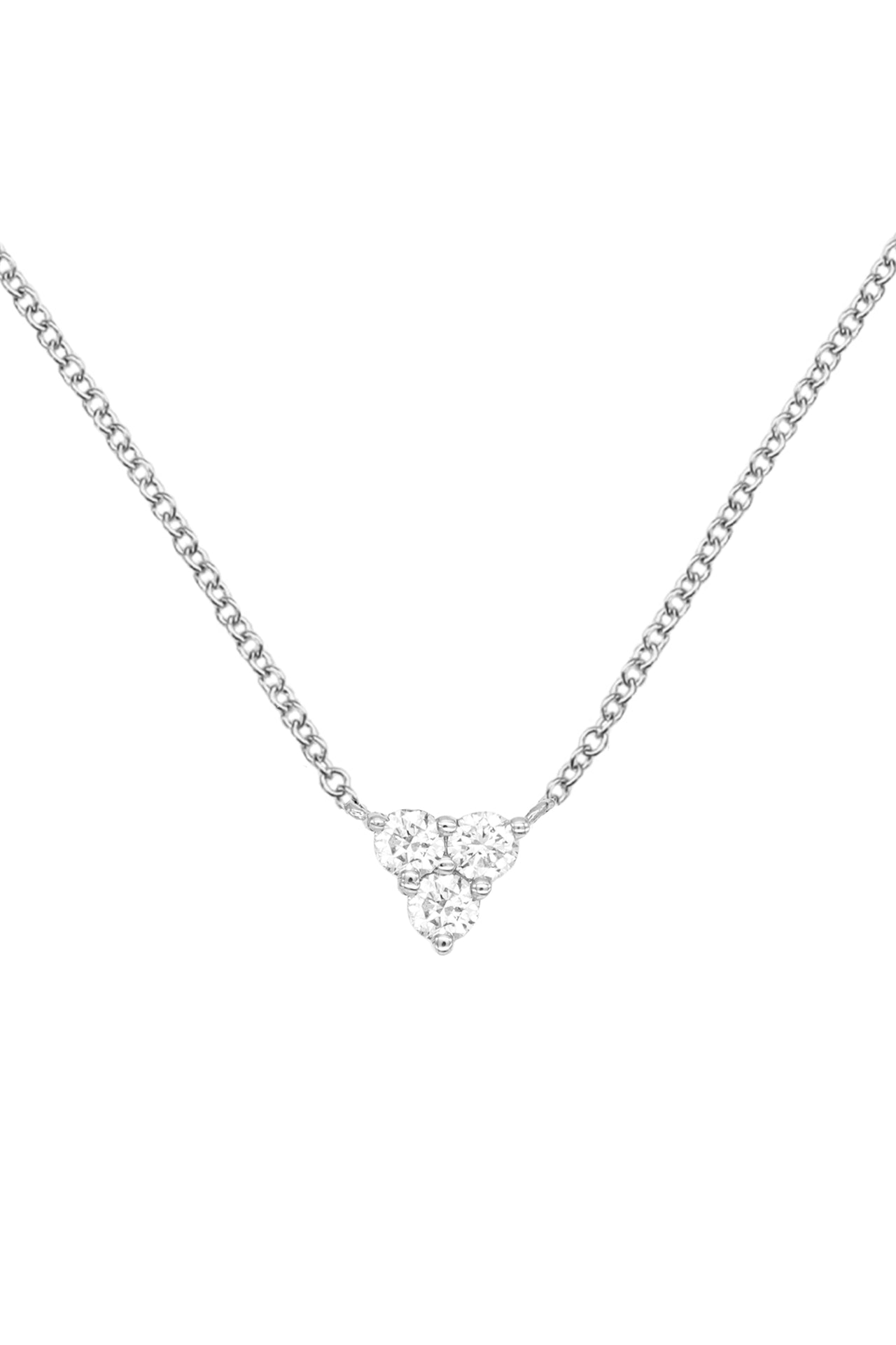 14k White Gold Diamond Triangle Cluster Necklace