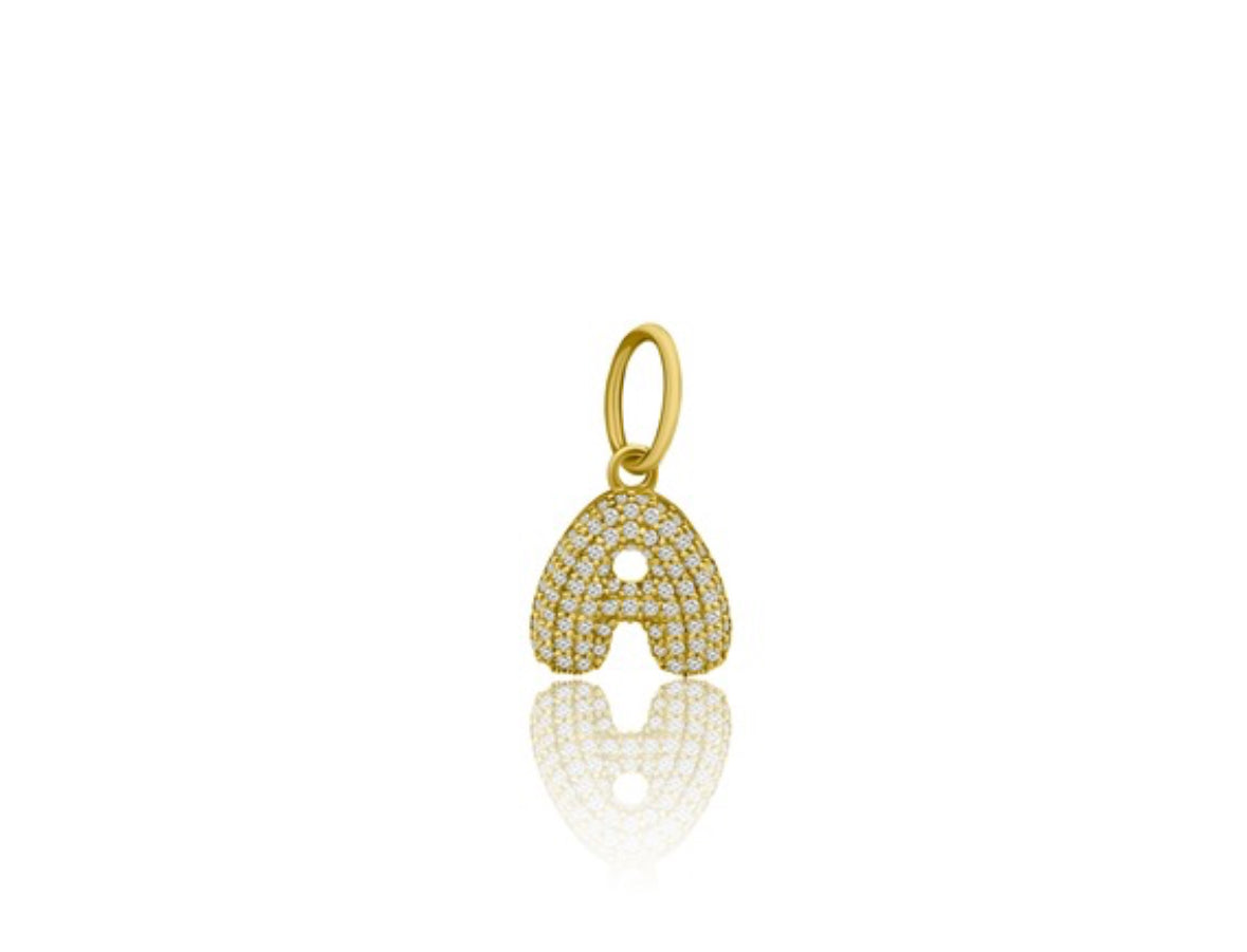 14k Yellow Gold Diamond Bubble Letter Charm