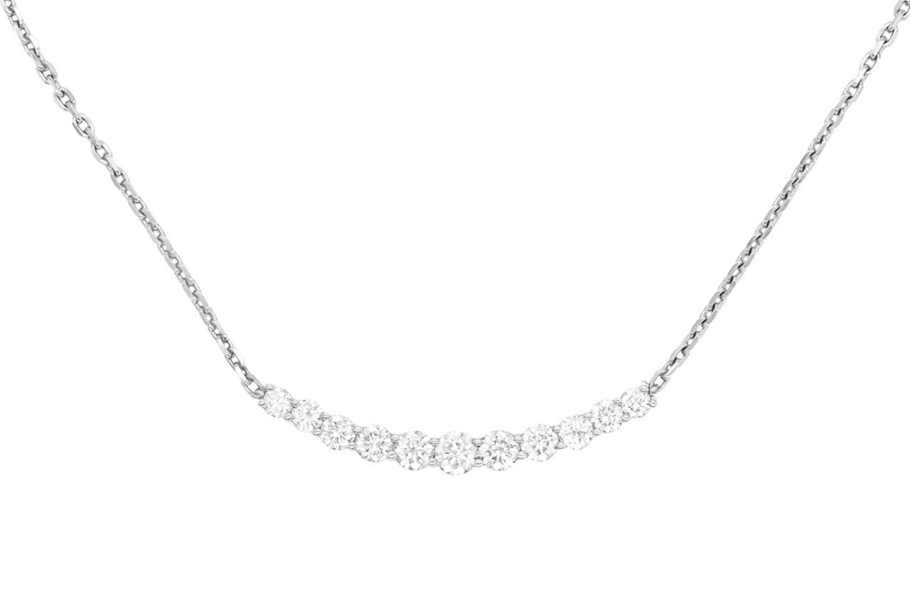 14k White Gold Diamond Large Curve Bar Necklace