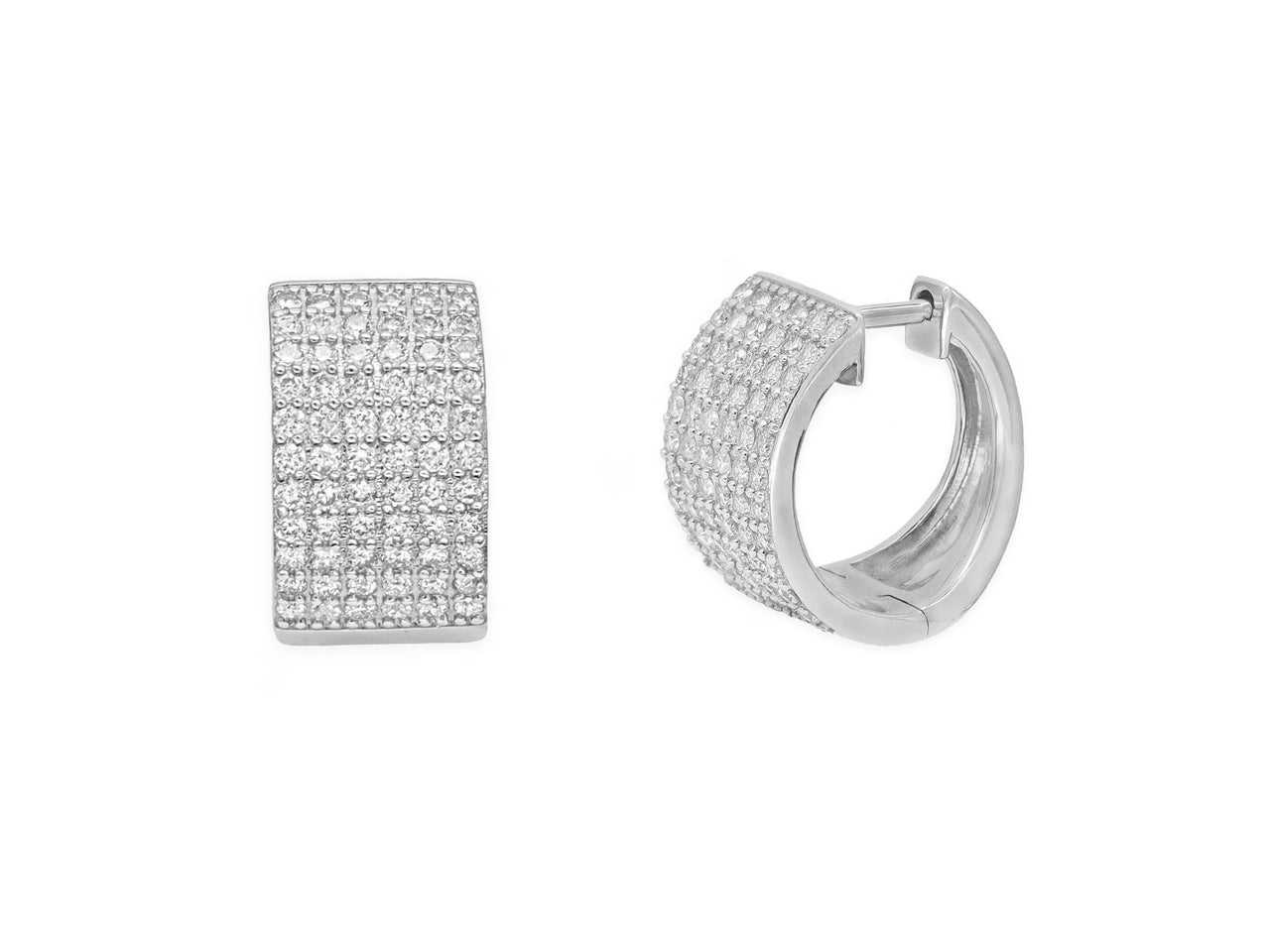 14k White Gold Diamond Pave Huggie Earrings