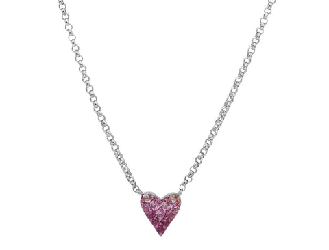 14k White Gold Ombré Pink Sapphire Heart Necklace