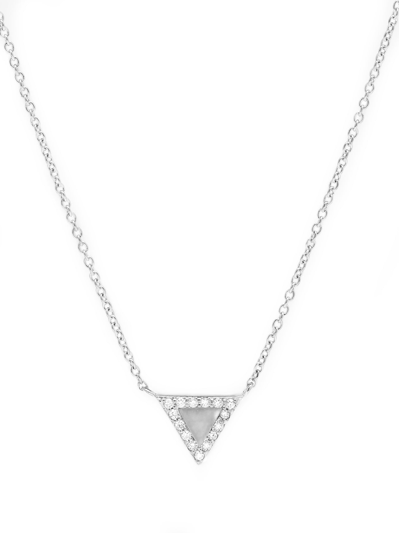 14k White Gold Diamond Mother of Pearl Triangle Necklace