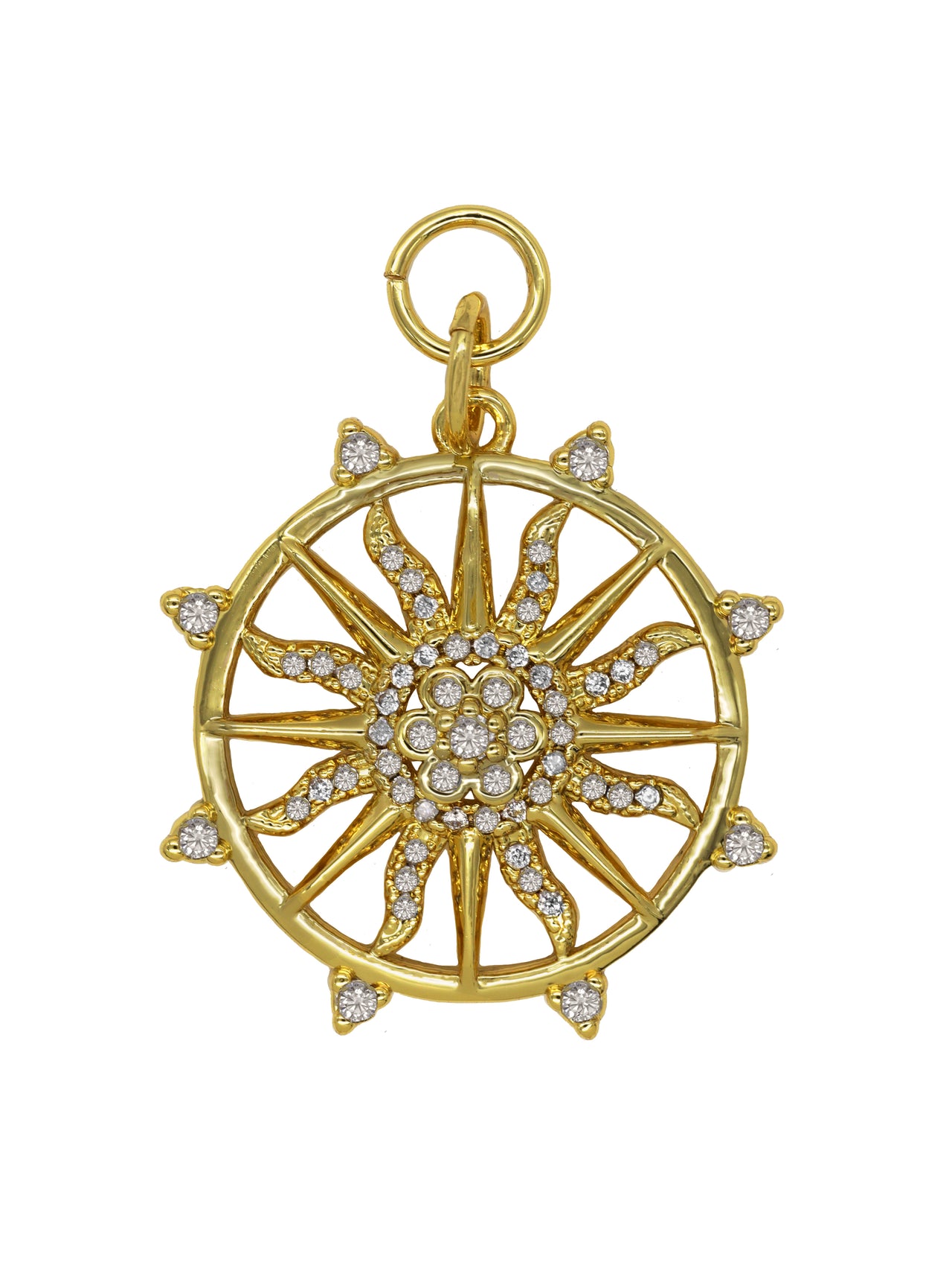 Gold Flower Wheel Charm