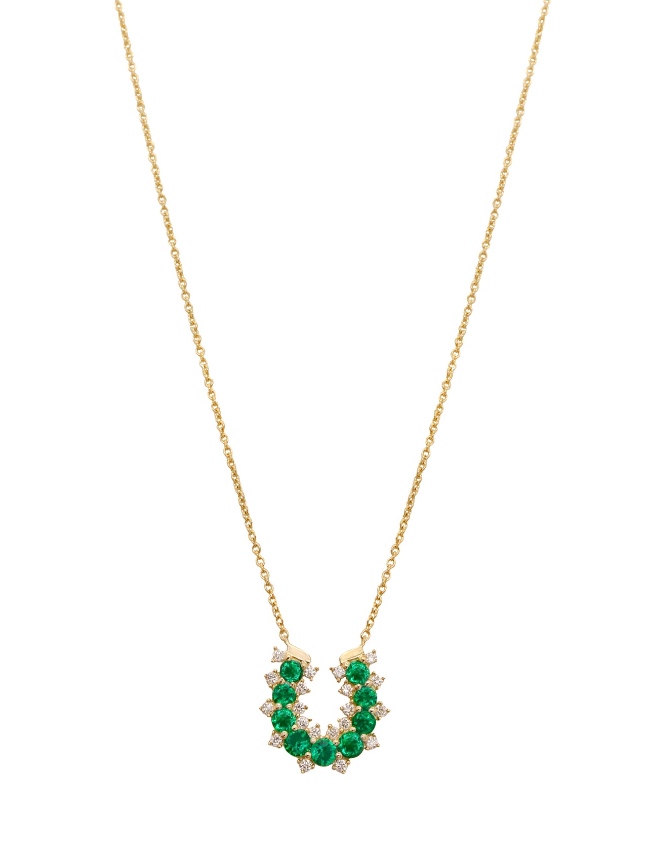 14k Yellow Gold Diamond/Emerald Horseshoe Necklace