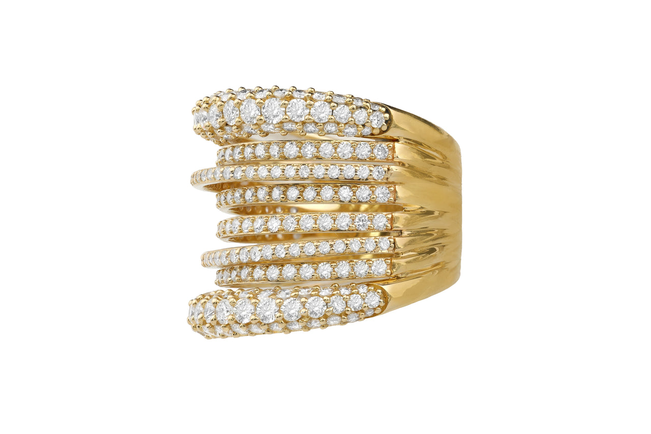 14k Yellow Gold Diamond Eight Row Ring