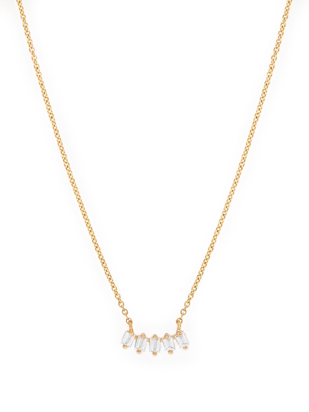 14k Yellow Gold Baguette Diamond Bar Necklace