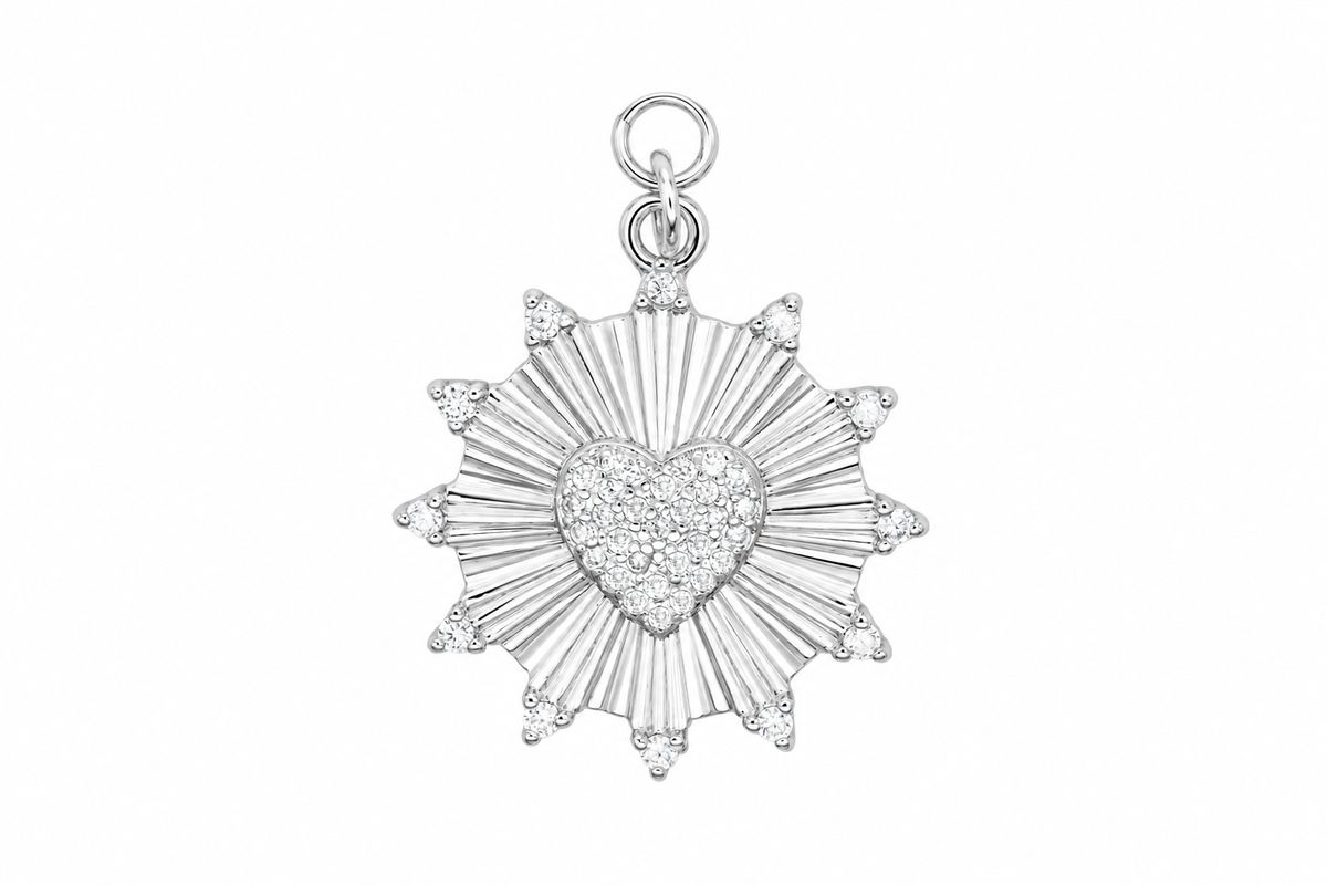Silver Pave Heart Medallion Charm