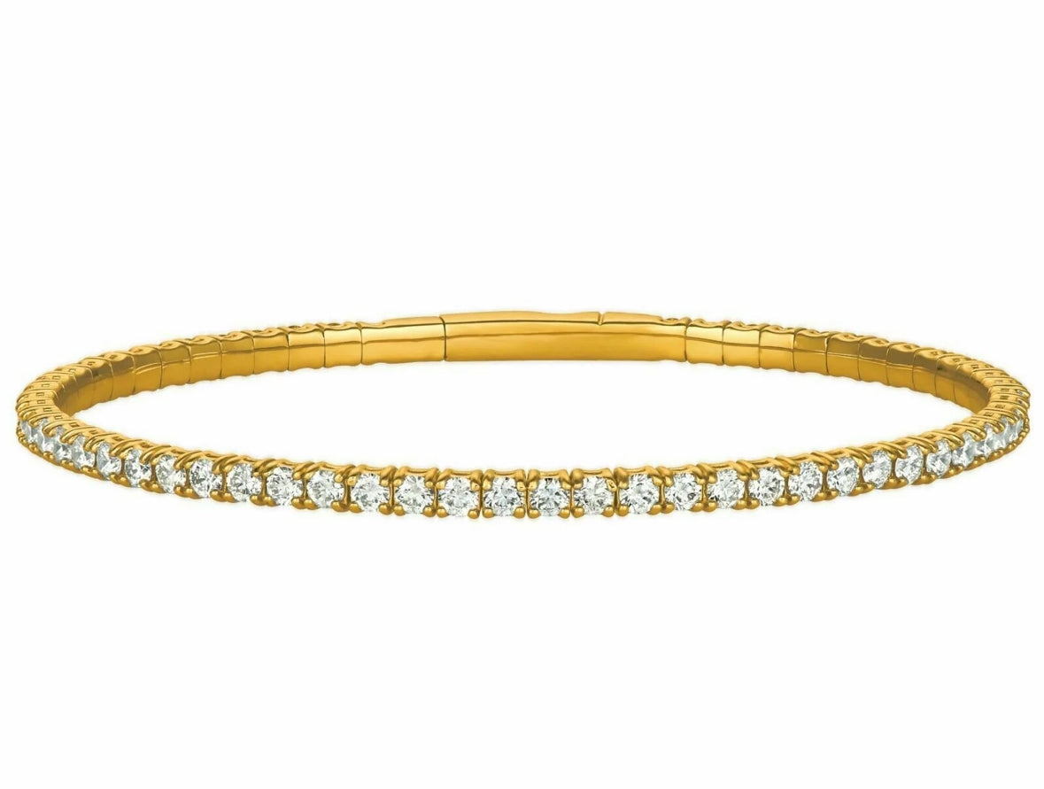 14k Medium Yellow Gold Diamond Flexible Bangle