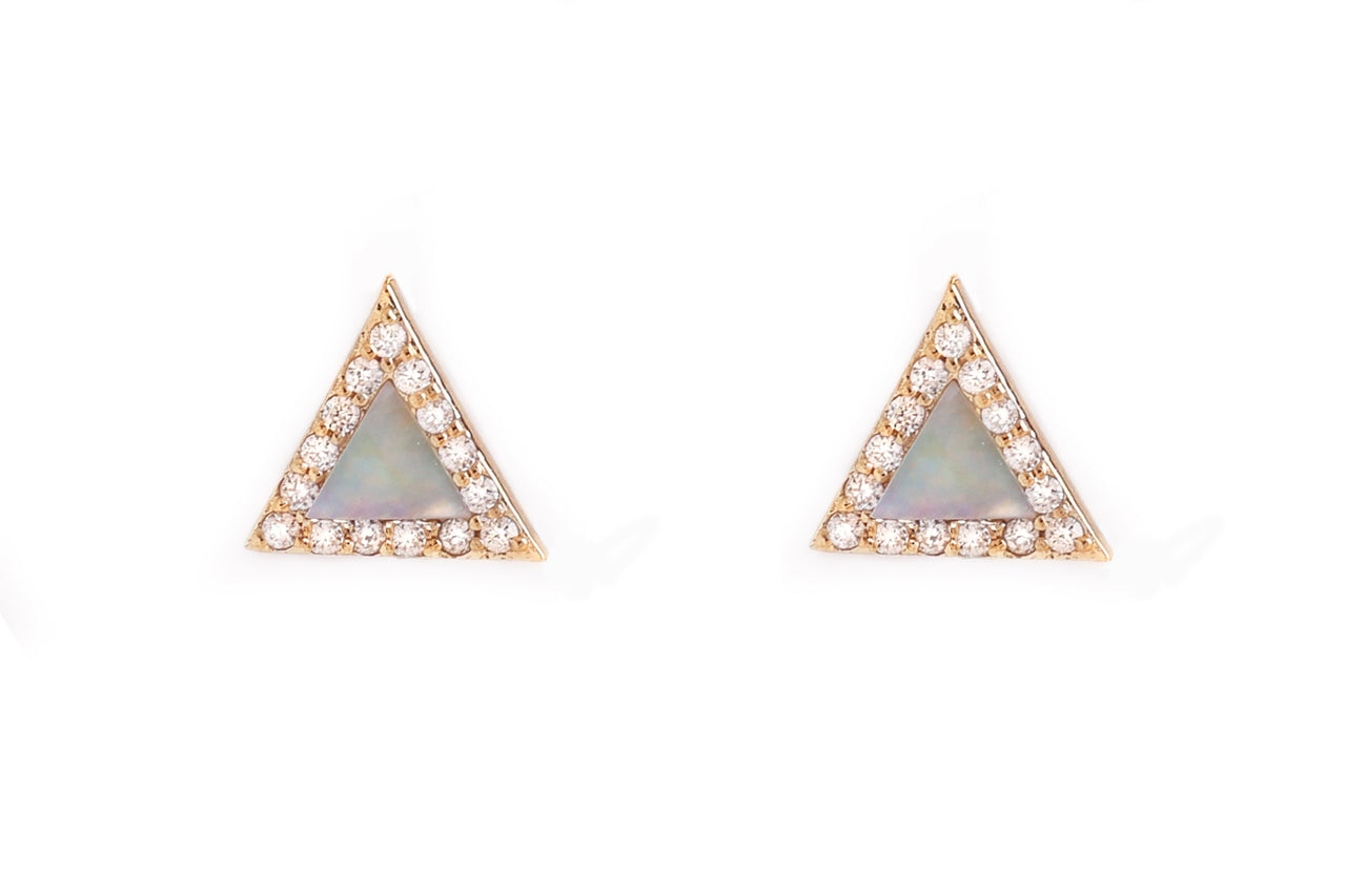 14k Yellow Gold Diamond Mother of Pearl Triangle Earrings